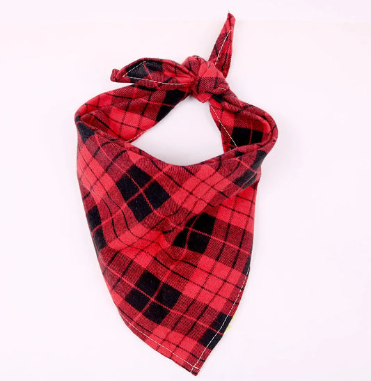 Large Dog Bandana – Cotton Plaid Washable Scarf with Bow Tie