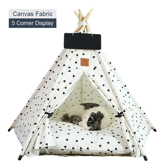 Pet Teepee Tent – Indoor Dog & Cat House with Cushion and Blackboard