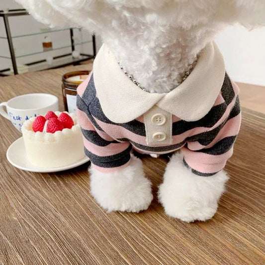 Summer Polo Shirt for Dogs – Cooling Stripe Sweatshirt for Small & Medium Breeds