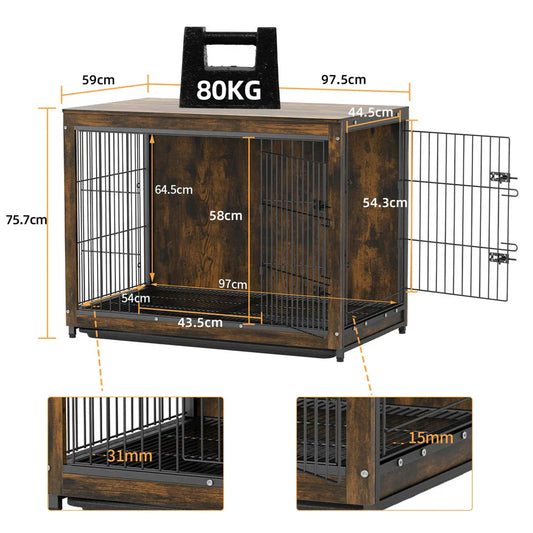 Large Wooden Dog Crate – Elevated Indoor Kennel & End Table Combo